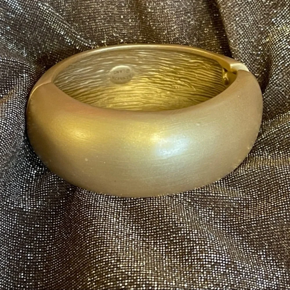 Kenneth Jay Lane satin gold bangle hinged domed
